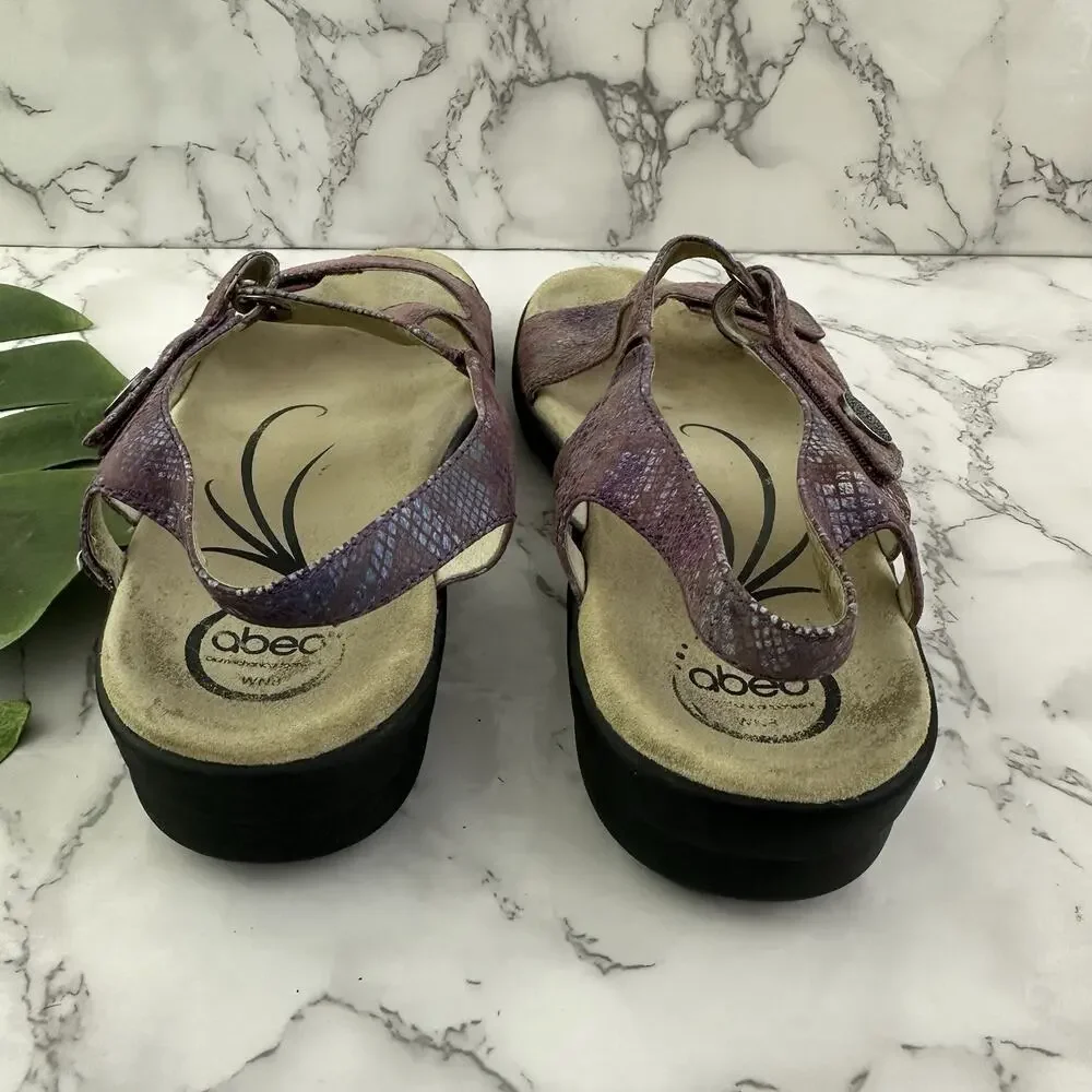 Abeo Womens Comfort Sandals Size 8 Narrow Purple Leather Straps Flat Eileen